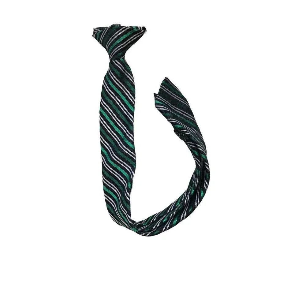 Boy's Navy Blue and Green Stripe Clip On Necktie Tie 15
